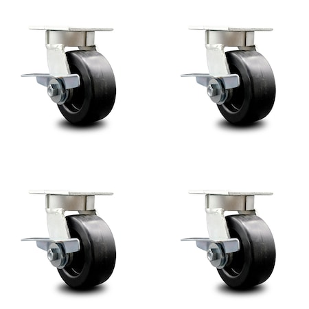 5 Inch Kingpinless Polyolefin Wheel Swivel Caster Set With Brakes